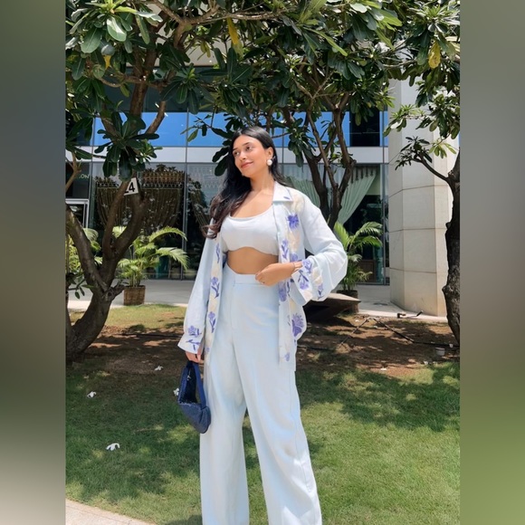 Ethnic Linen Blue Co-Ord Set - Picture 2 of 4